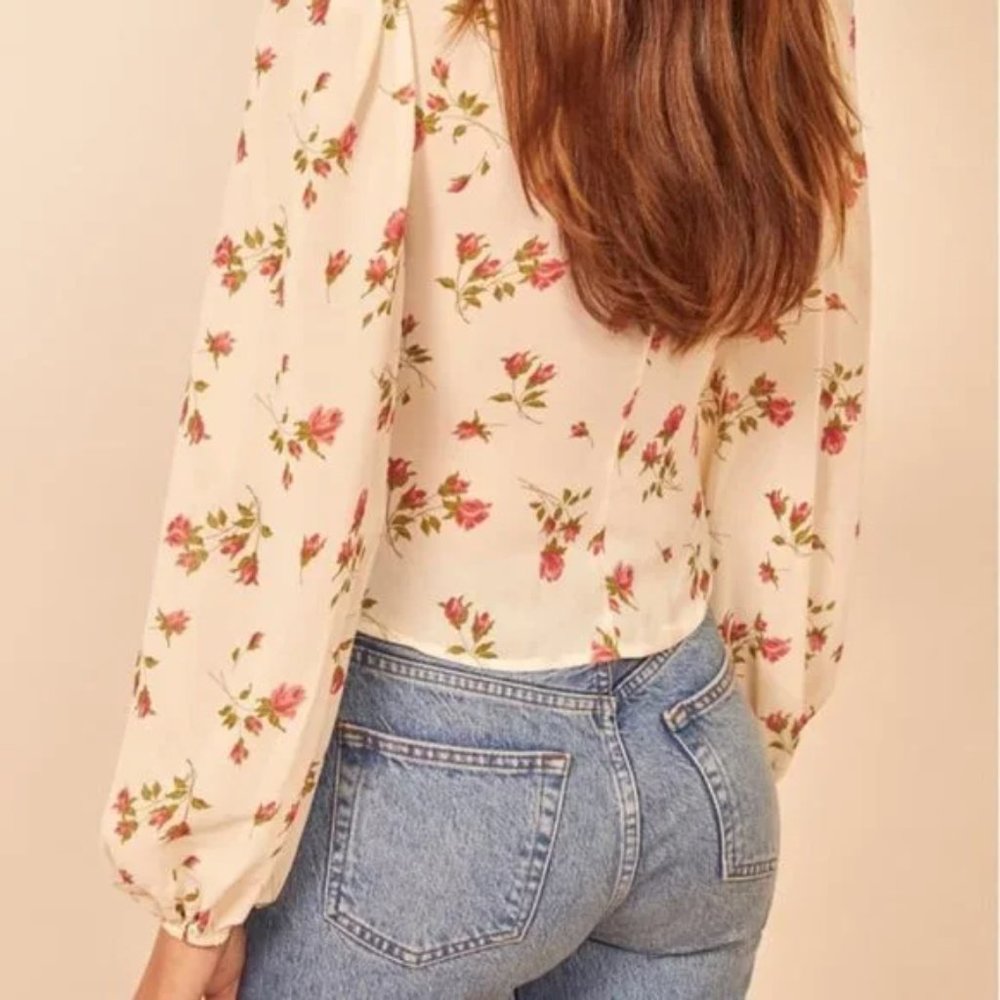 NEW Reformation Sheer back Santino Floral Print Top in Ivory - Size 10 #1393 - Picture 3 of 7